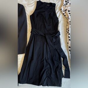 Ann Taylor Black Sleeveless Midi Dress with Self-Tie Waist